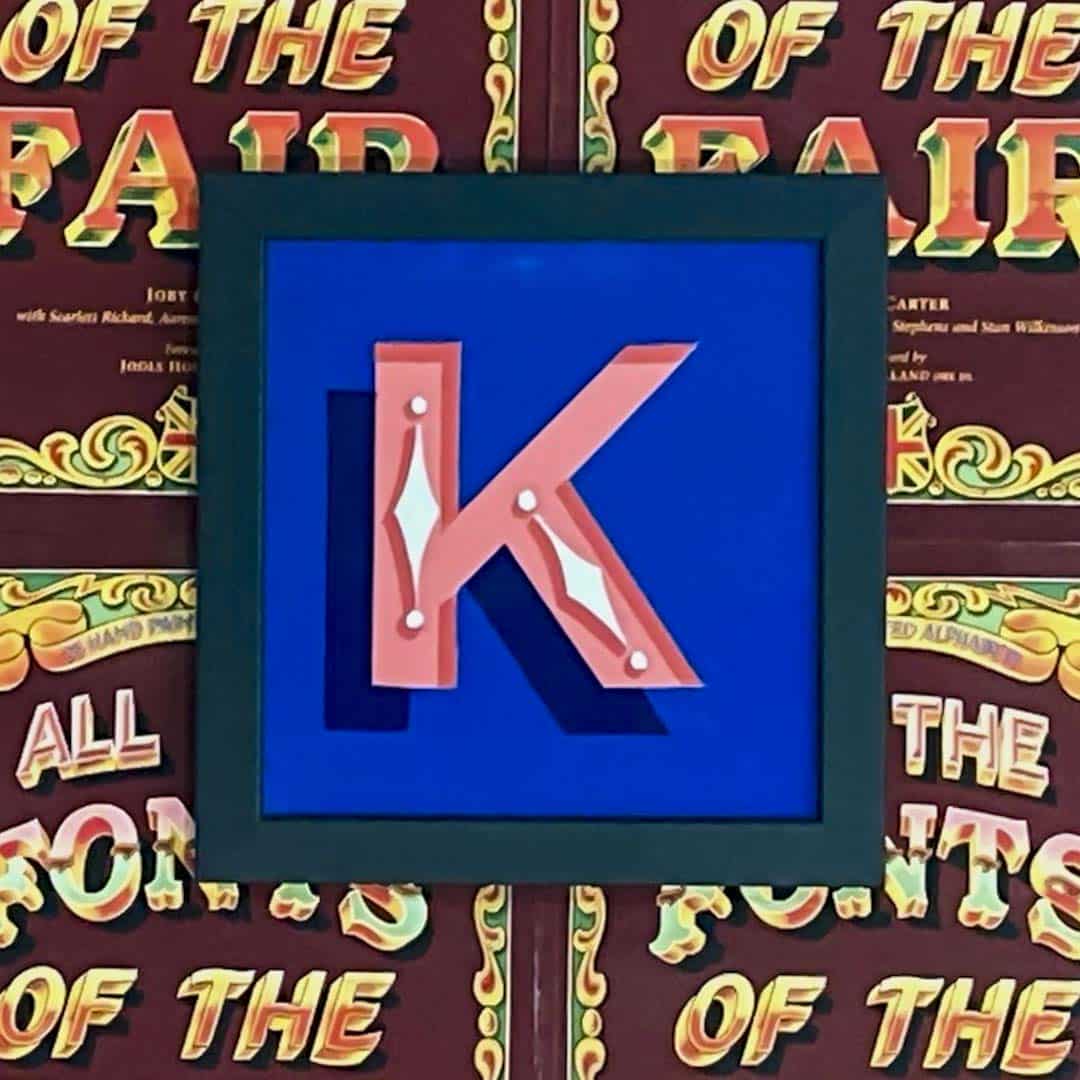 Joby Carter hand painted letters Diamonds and pearls K
