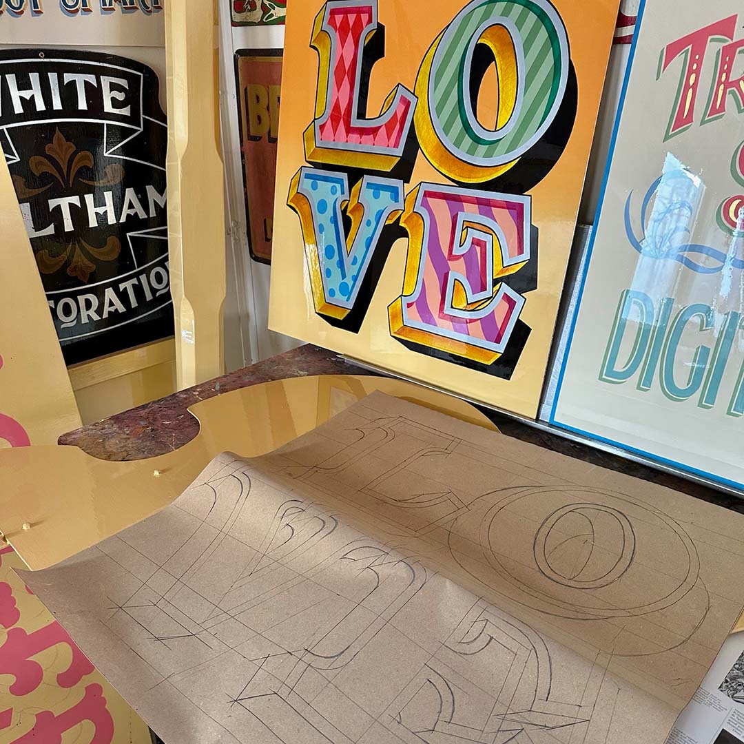 LOVE sign and original drawing