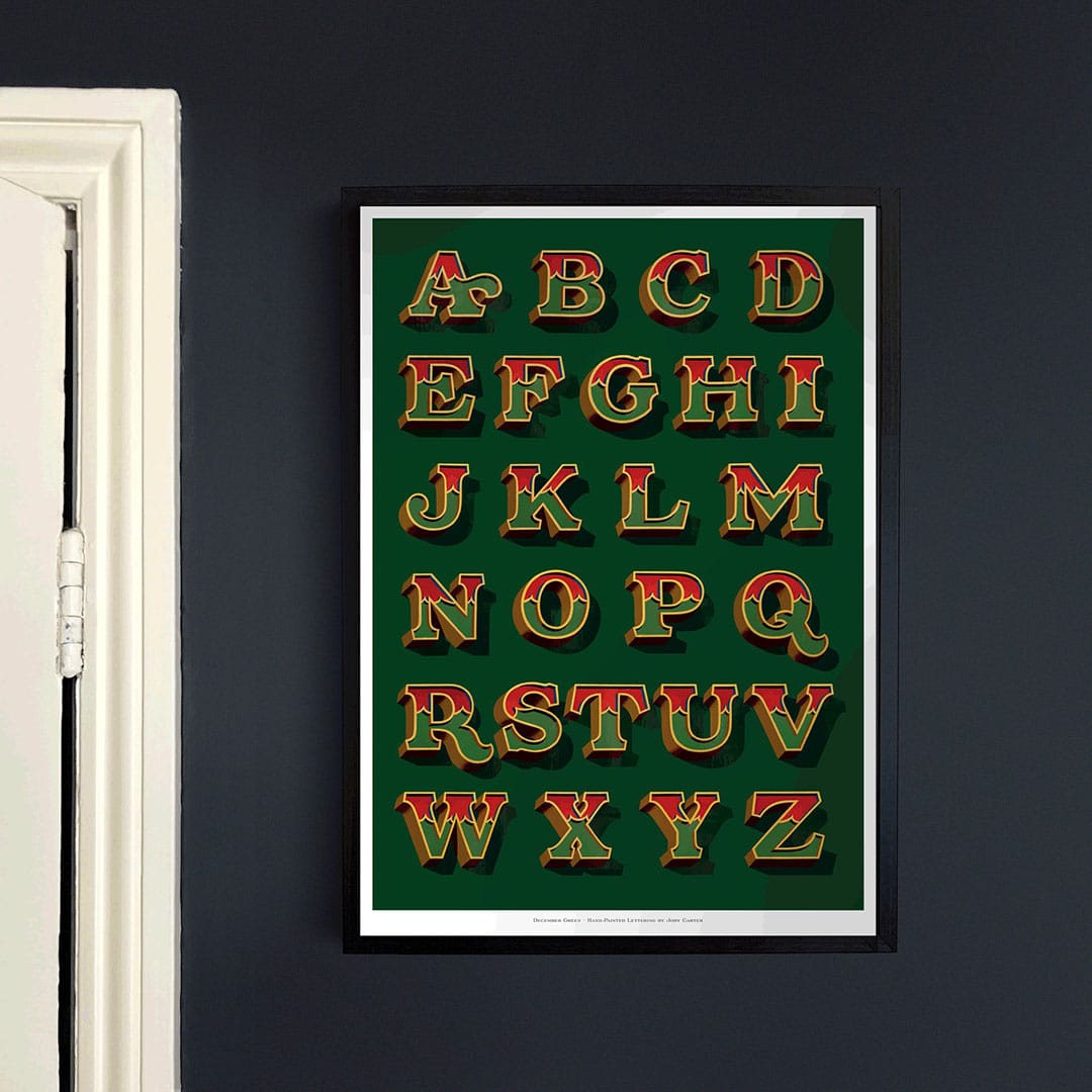 Joby Carter December Green hand painted letters poster