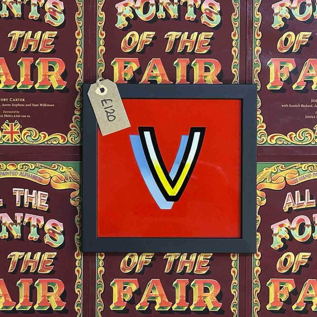 Joby Carter hand painted letter V from Waltzer in All the fonts of the fair signwriting book