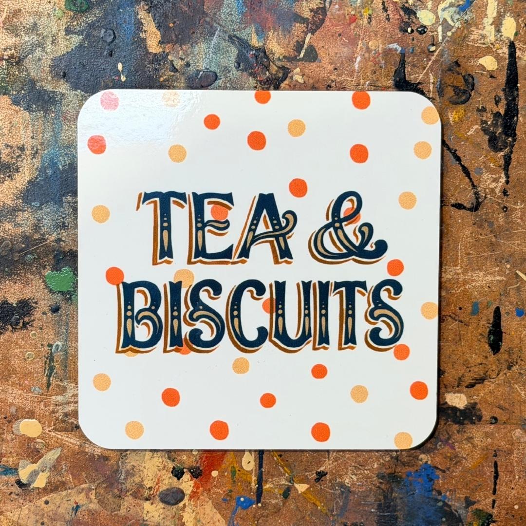 Art coaster with Tea & Biscuits