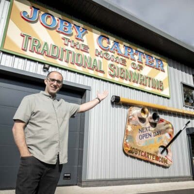 Joby Carter Open Day 21 June: Joby outside his workshop in Street, Somerset.