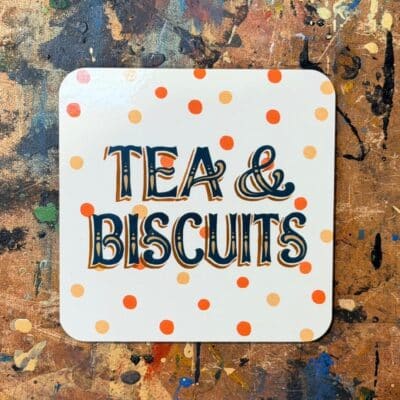 Art coaster with Tea & Biscuits